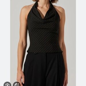 Astr the Label Elsha Black and White Striped Cowl Neck Halter Top Size Small